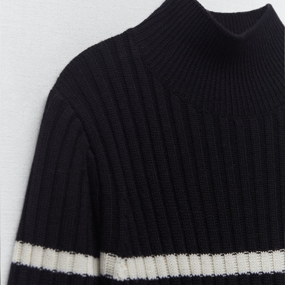 New Zara Wool Blend Striped Knit Midi Dress - 5755/147 - Picture 8 of 8